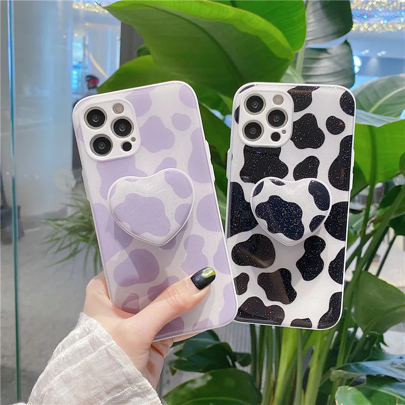 

Bling Glitter Leopard grain Phone Case For iphone 13 12 11 Pro XS Max XR SE 20 X 7 8 Plus cute soft back cover with Stand Holder
