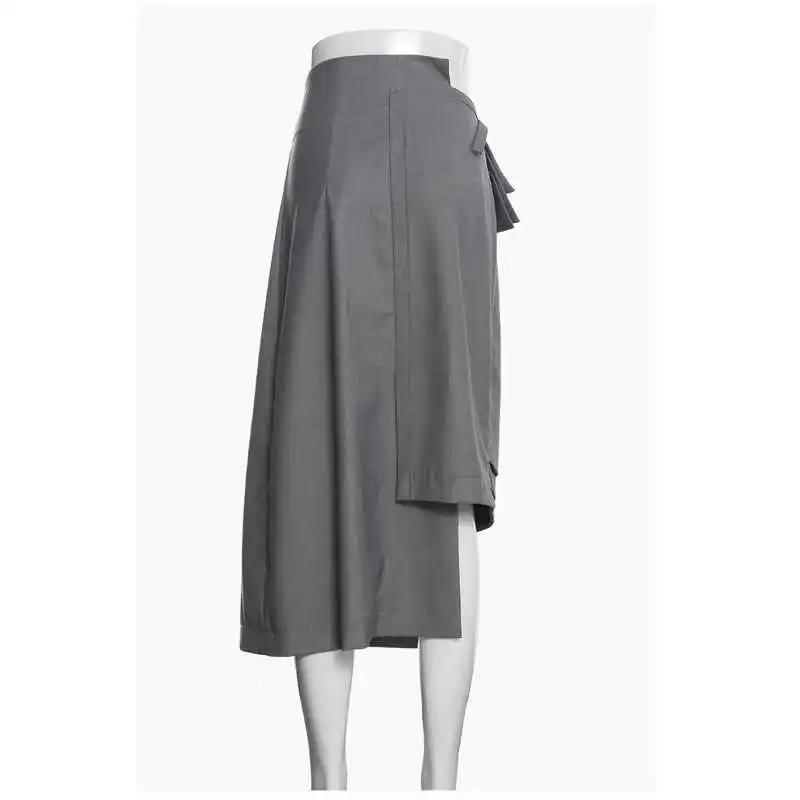 

DEAT High Waist Half-body Gray Asymmetric Ruched Hollow Out Long Skirt Women Fashion Tide New Spring Autumn 2021 SF685