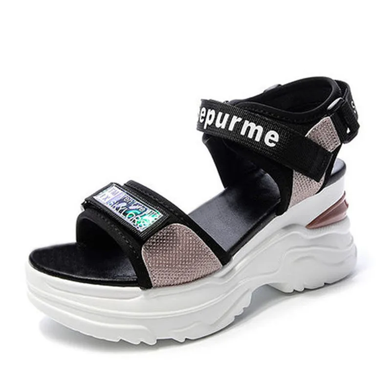 

Sports Sandals Women's 2021 Spring and Summer New Korean Fashion Casual Velcro Girl's Beach Shoes Thick Sole Wave Heel Shoes