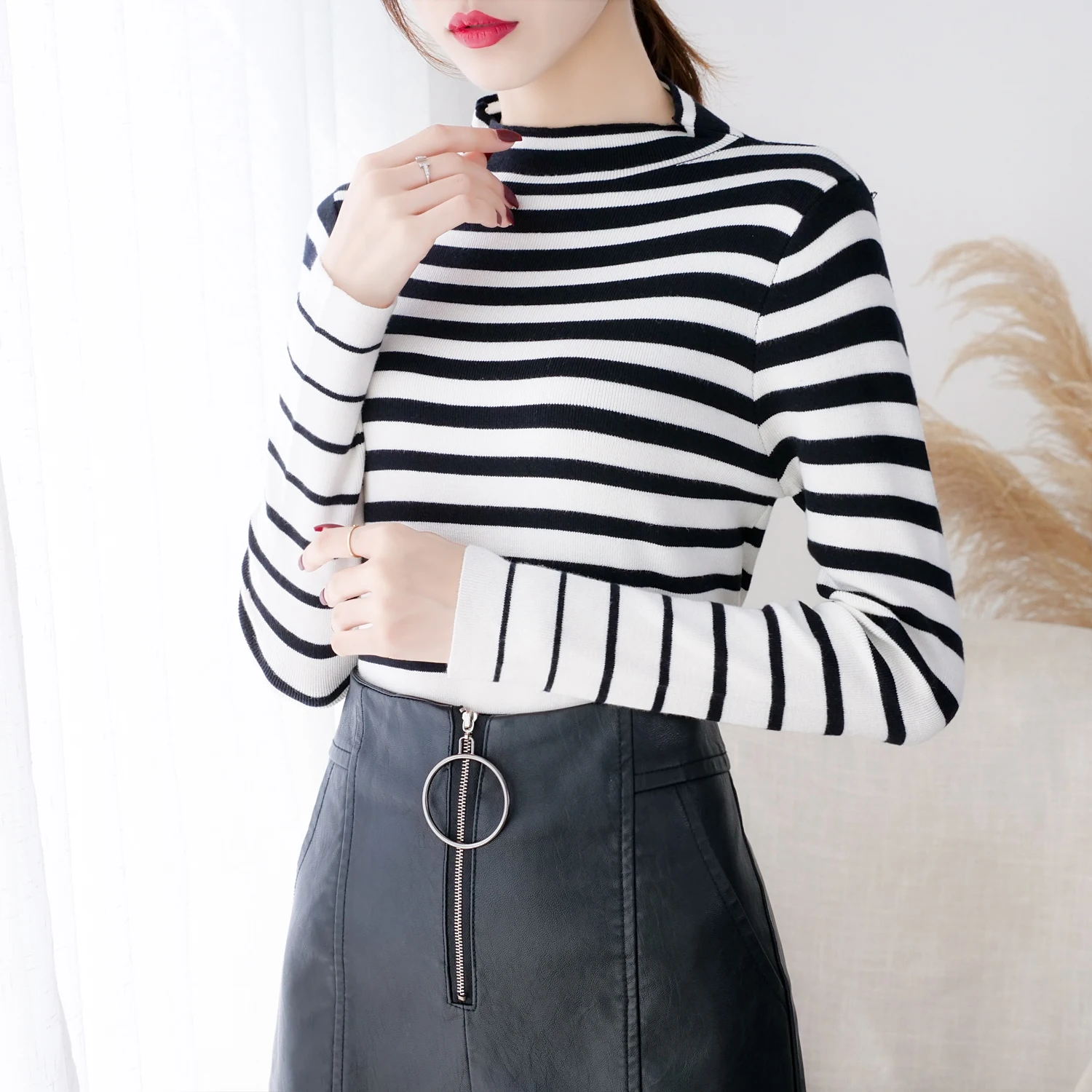 Высокое качество осень зима теплый женский свитер Толстая водолазка модный