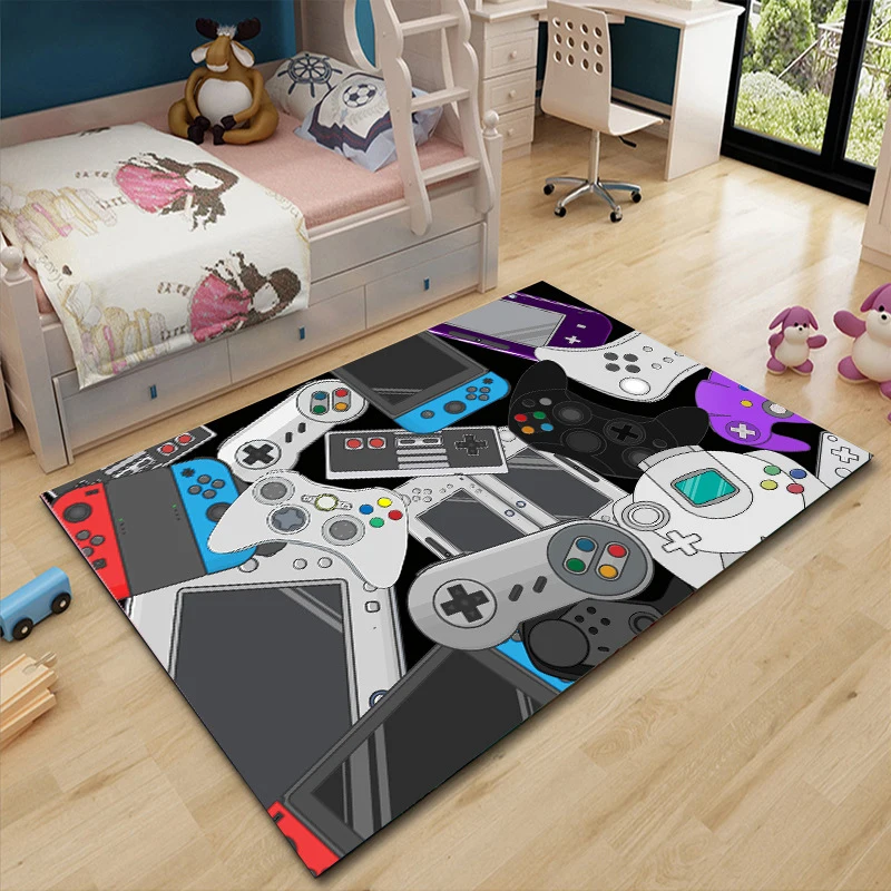 

Game Pattern Carpet Hand Woven Cotton Linen Cute Cartoon Rugs Bedside Game Machine Electric Children Carpet Handle Decor Home