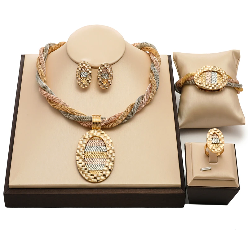 

Bridal Gift Nigerian Wedding woman accessories jewelry Set African Beads woman Costume Jewelry Set Dubai Gold Brand Jewelry Set