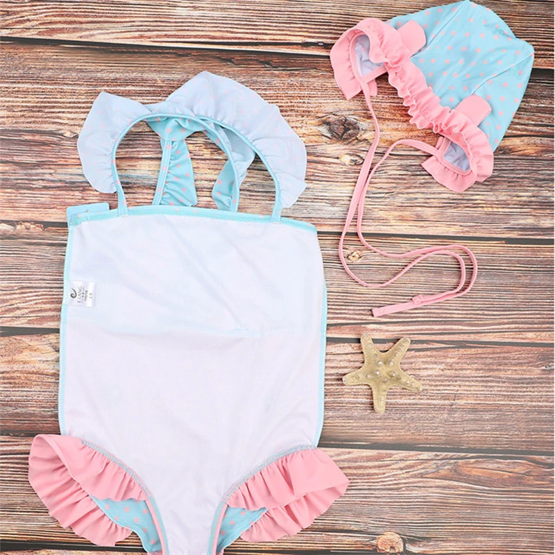 

1-8 Y Kids One Piece Swimsuit Girls Swimwear Pink Bunny Shape Children Swimming Pool Suit with Sunny Hat Baby Sandy Wear