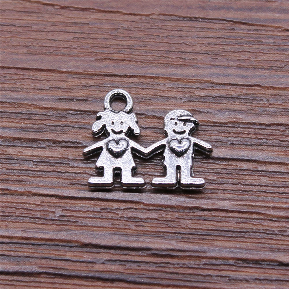

WYSIWYG 20pcs Charms Little Girl Little Boy Diy Jewelry Findings Antique Silver Color 11x14mm Little Girl Little Boy Charms