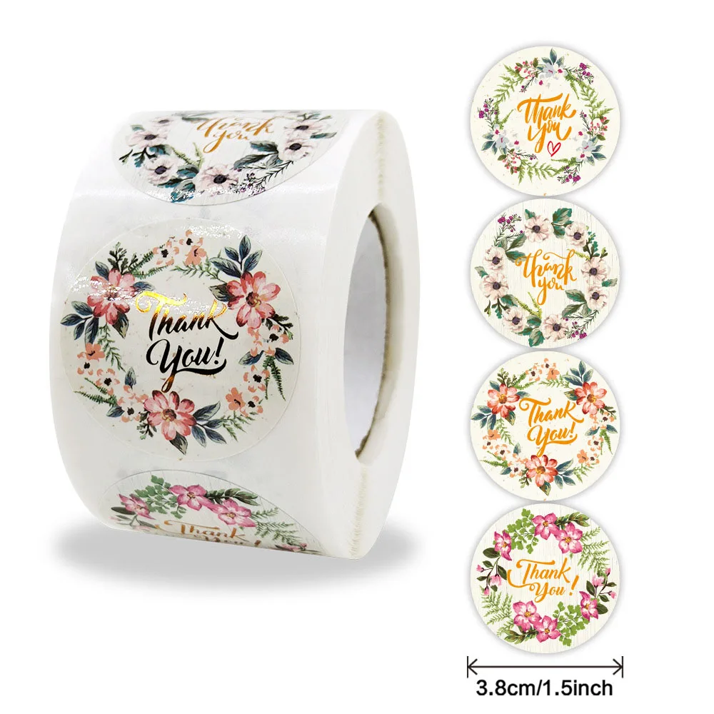 

500Pcs/ Roll Label Flower Thank You Stickers Scrapbooking For Gift Decoration Stationery Sticker Seal Label Handmade Sticker
