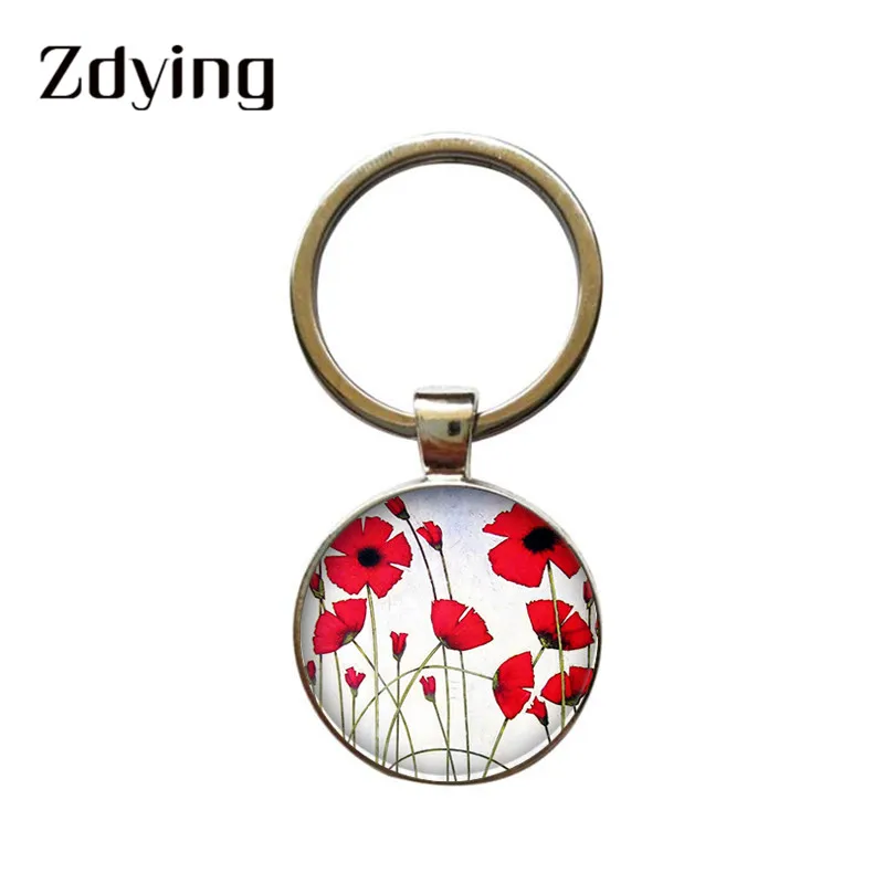 ZDYING модные красные брелок &quotЦветок&quot ручной работы круглый Стекло цветок