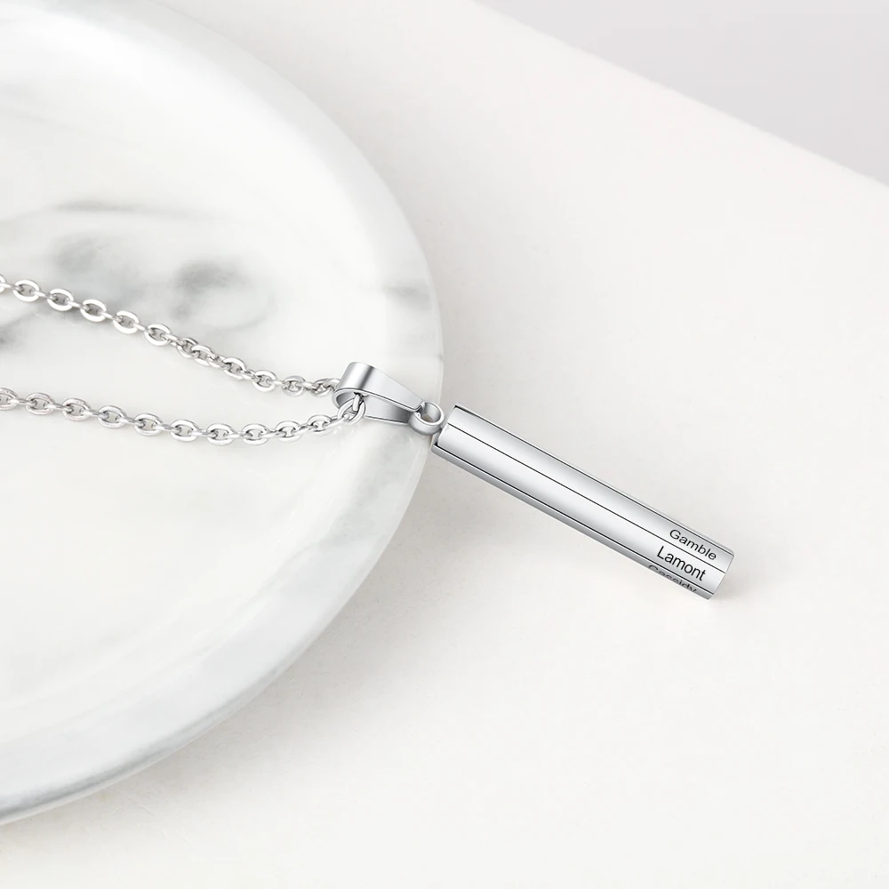 Персонализированное выгравированное шестистороннее вертикальное ожерелье с