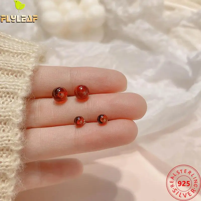 

Natural Garnet Beads Stud Earrings For Women 925 Sterling Silver Ear Bone Nails Earings Fine Jewelry