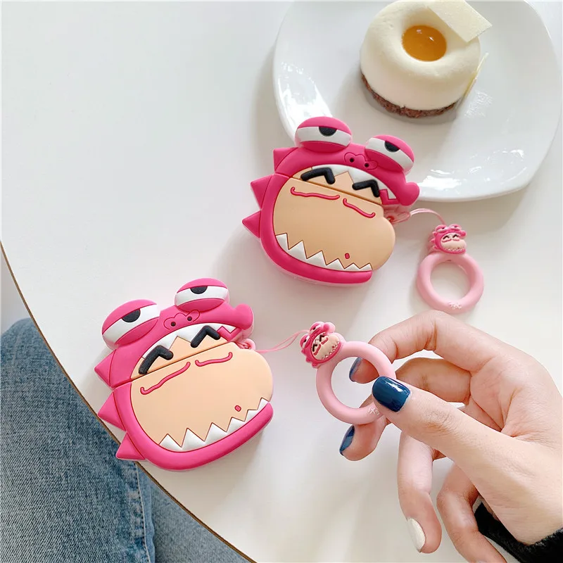 3D милый мультфильм розовый динозавр Shin Chan наушники чехол для AirPods 1 2 Bluetooth гарнитура зарядная Коробка Чехол с кольцом на палец