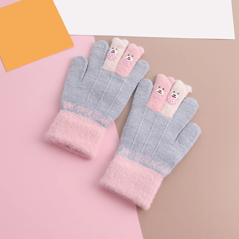 2019 милые зимние детские вязаные перчатки с медведем пятью пальцами новые теплые