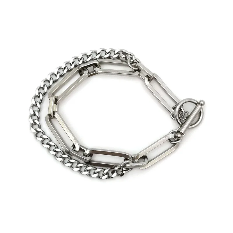 

1PC Stainless Steel Link Cable Chain Beauty Bracelet For Hip Pop Accessories Curb Chain Findings Bracelets Silver Color Oval