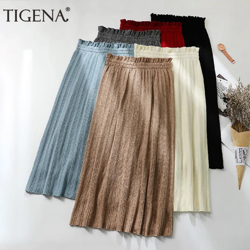 Женская трикотажная длинная юбка TIGENA плиссированная с высокой талией в