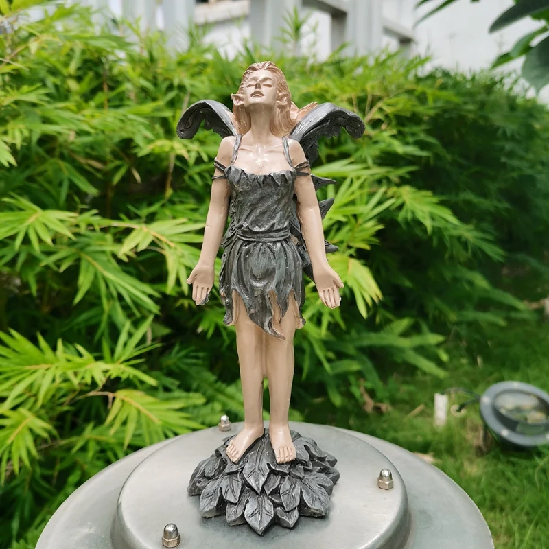 

Looking Up At the Sky Angel Girl Figurines Hand Painted Angel Statue Resin Angel Fairy Landscape Decoration for Garden