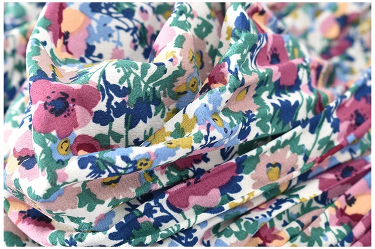 

Summer Dress Vintage Floral Print Sundress Leisure V Neck Short Sleeve Elastic Waist Chiffon Dress Fashion Women Mid-calf Dress