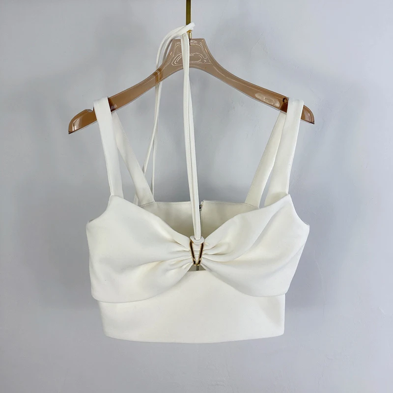 

TWOTWINSTYLE Hollow Out Sexy Vest For Women Halter Collar Sleeveless Slim Tank Tops Female Fashion New Clothing Summer Stylish