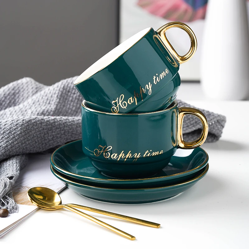 

Simple Creative Ceramic Cup Coffee Modern Gold Rim Light Luxury Turkish Coffee Cups with Spoon Tazas De Cafe Home Garden BE50CP