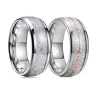 2022 модное серебристое кольцо 8 мм из нержавеющей стали для мужчин и женщин инкрустированное метеоритом обручальное кольцо для мужчин обручальное кольцо ювелирные изделия