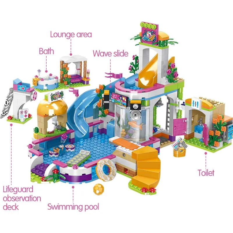 New Friends Heart Lake Summer City Pool celebration Girl's Assembling House Building Blocks Compatible Brick Toys | Игрушки и хобби