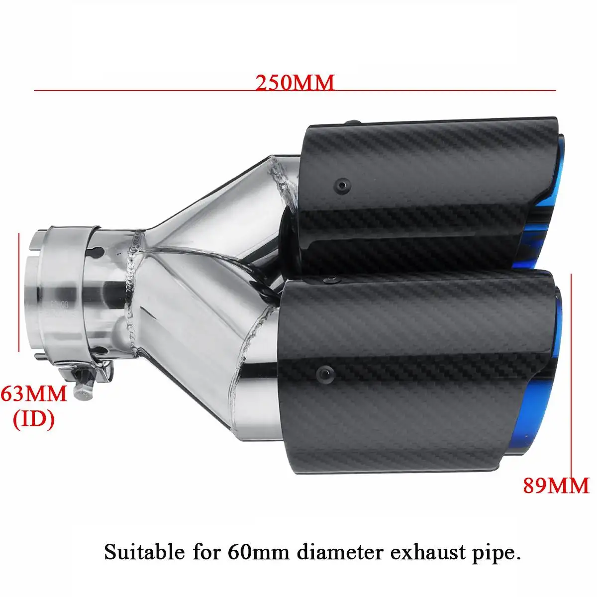 

63mm-89mm Universal Dual Exhaust Tip Muffler Pipe Carbon Fiber Exhaust Pipe Tail Tube Stainless Steel