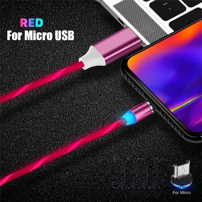 Магнитный светодиодный кабель для быстрой зарядки, магнитный кабель Micro usb type C, светодиодный шнур, зарядное устройство type-C для samsung S10 Hauwei - Цвет: for micro usb