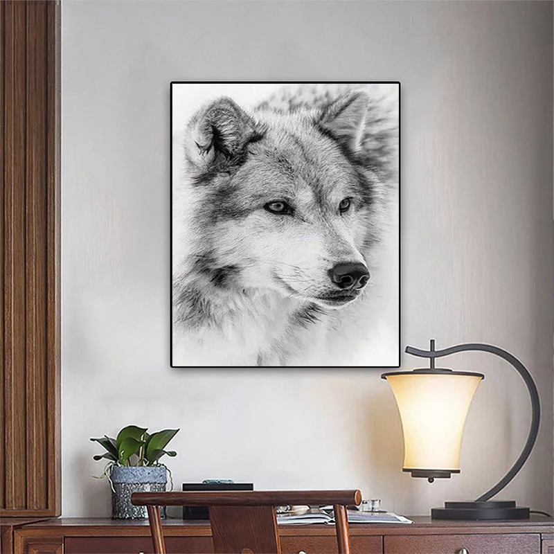 

Modern Minimalist Black and White Wolf Animal Oil Painting Poster and Printing Office Go To Wall Living Room Home Decoration