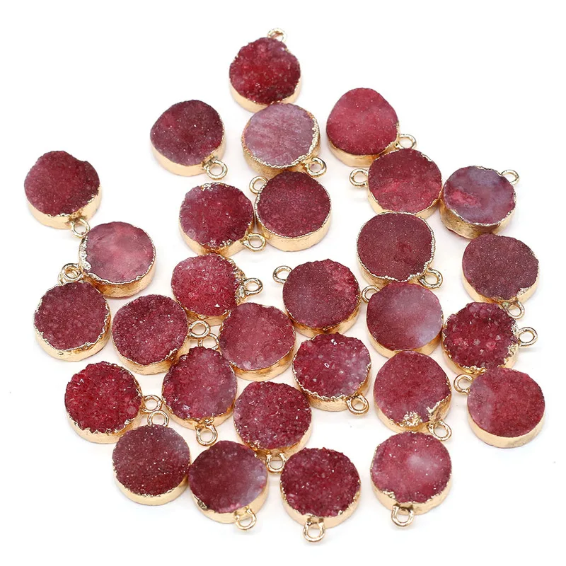 

Natural Stone Plated Pendant Round Red Agates Pendant Necklace for DIY Jewelry Best Birthday Gift Size 12x16mm