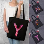 Красочная сумка для покупок с буквенным принтом, Женская Хлопковая Сумка, модная черная складная сумка с принтом, Холщовая Сумка-тоут