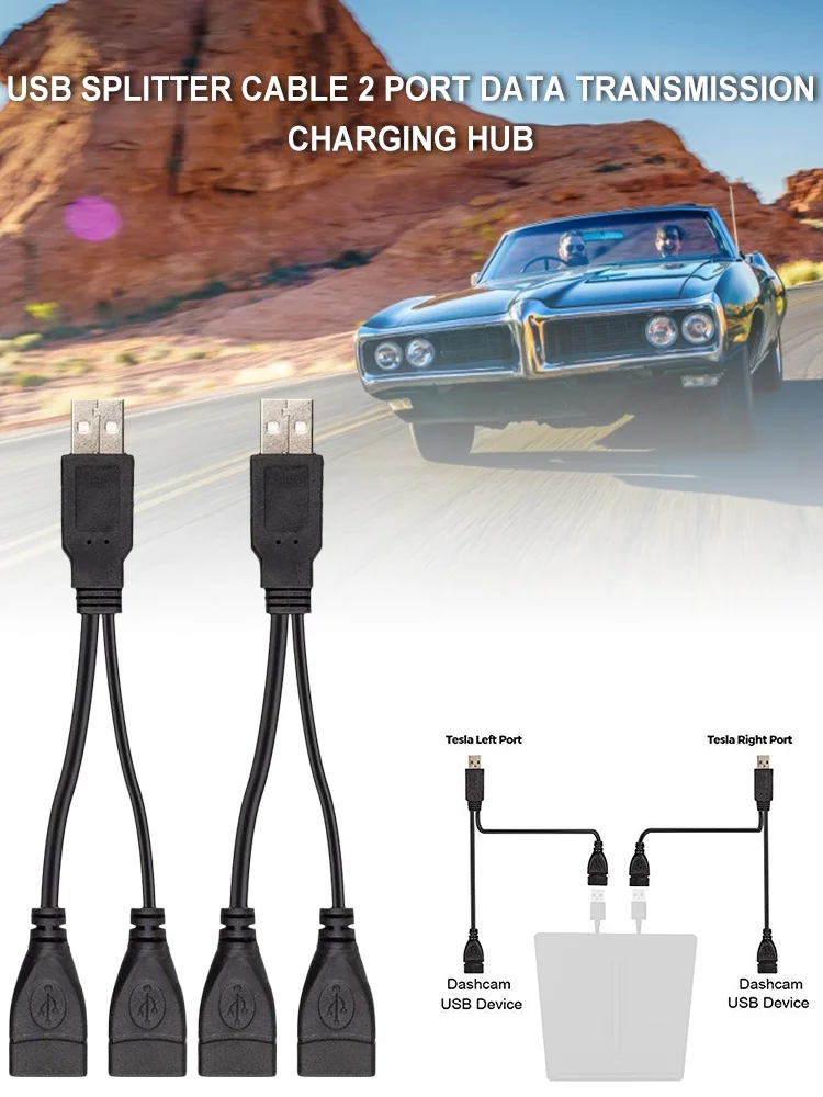 USB-разветвитель с 2 портами для передачи данных зарядный концентратор Tesla Model 3