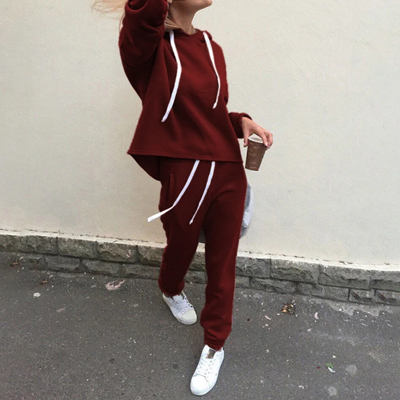 

2pcs Sets New Fashion Hooded Tops Sweatshirt+Solid Long Pants Suits Women Sets Female Tracksuits Women Clothing Bigsweety