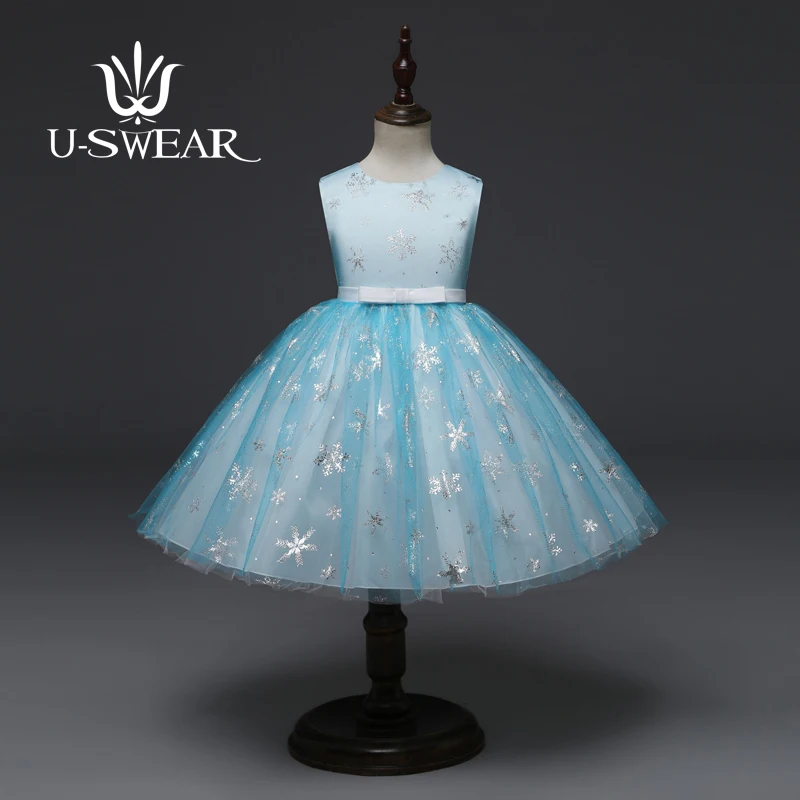 Детское шифоновое платье без рукавов с круглым вырезом и блестками|Цветочные