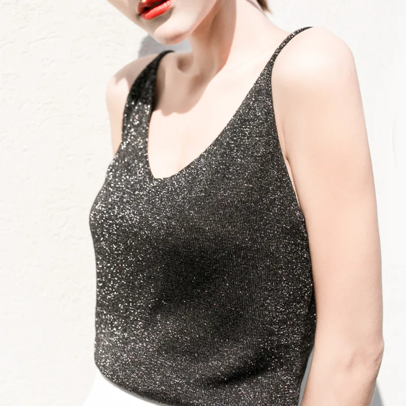 Оптовая продажа 2 шт./лот вязаные майки жилеты Майки с блестками и V-образным