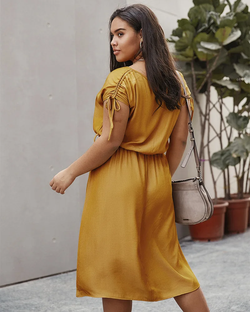 

Women Solid Color O-Neck Summer Dress Ladies Loose Single-breasted Ladies Vacation Beach Boho Style Dress