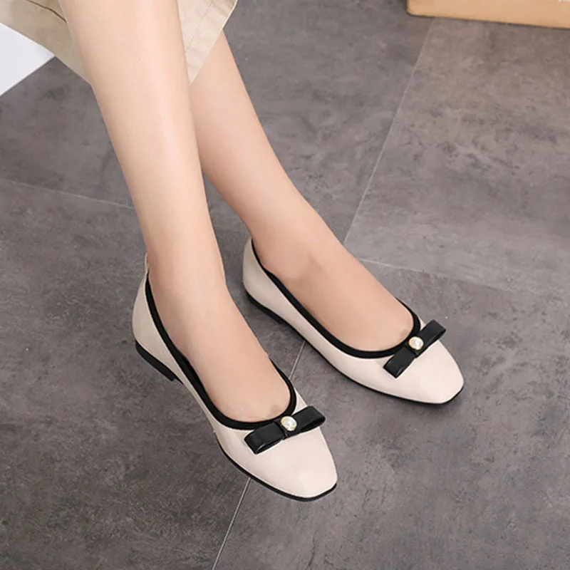 

Fashion Women Flats Shoes Bow-knot Pearl Decoration Design Simplicity Slip-on Soft Bottom Simplicity Women Casual Shoes