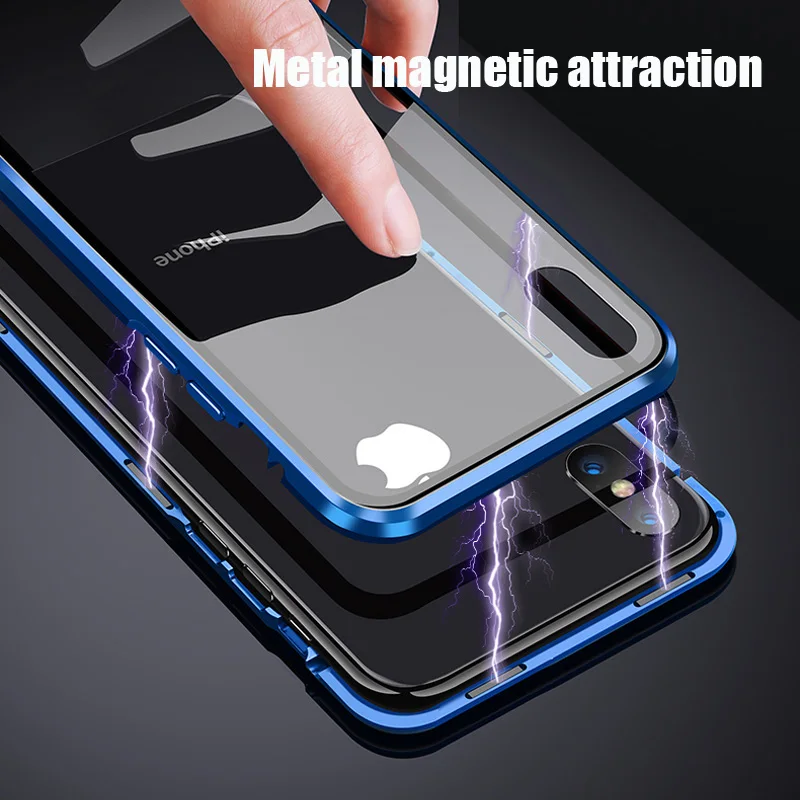 Металлический чехол с магнитной адсорбцией для iphone 11 Pro X XR XS MAX 7 8 двусторонний 360