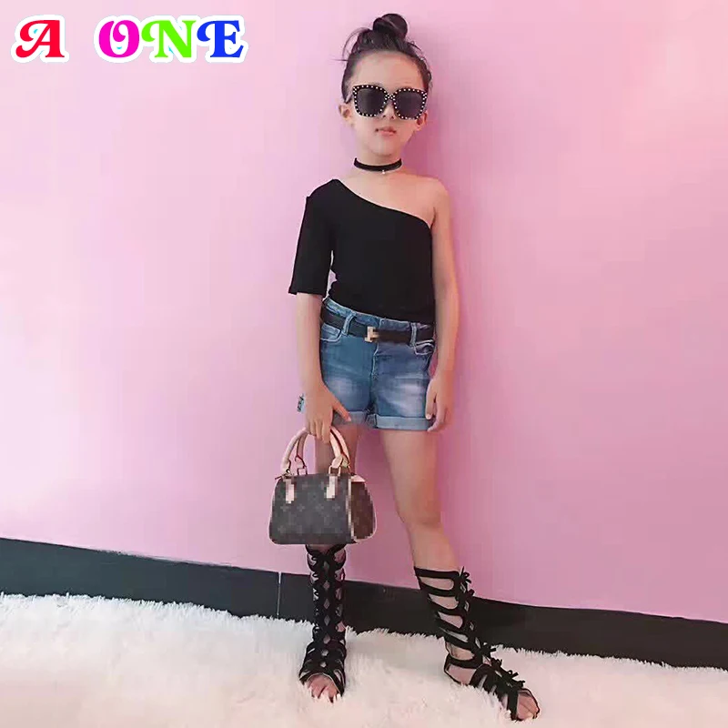 Летняя футболка для девочек детские футболки топы повседневные облегающие