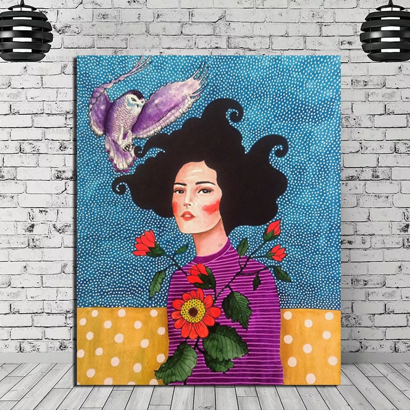 

Абстрактная девушка волосы цветок птица настенная Картина на холсте скандинавский постер винтажные Куадрос настенные картины для гостиной без рамки