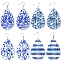 2021 colorful blue and white porcelain earrings ins hot sale ethnic chinese style earrings fashion jewelry for women girl gift