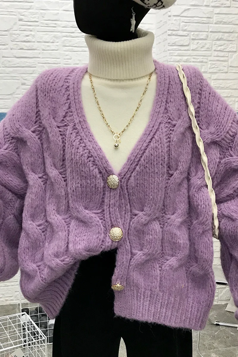 

Short V-neck Knitted Cardigan Women's 2021 Fall/winter New Style Korean All-match Cardigan Coat Outer Wear Fashion Loose Sweater