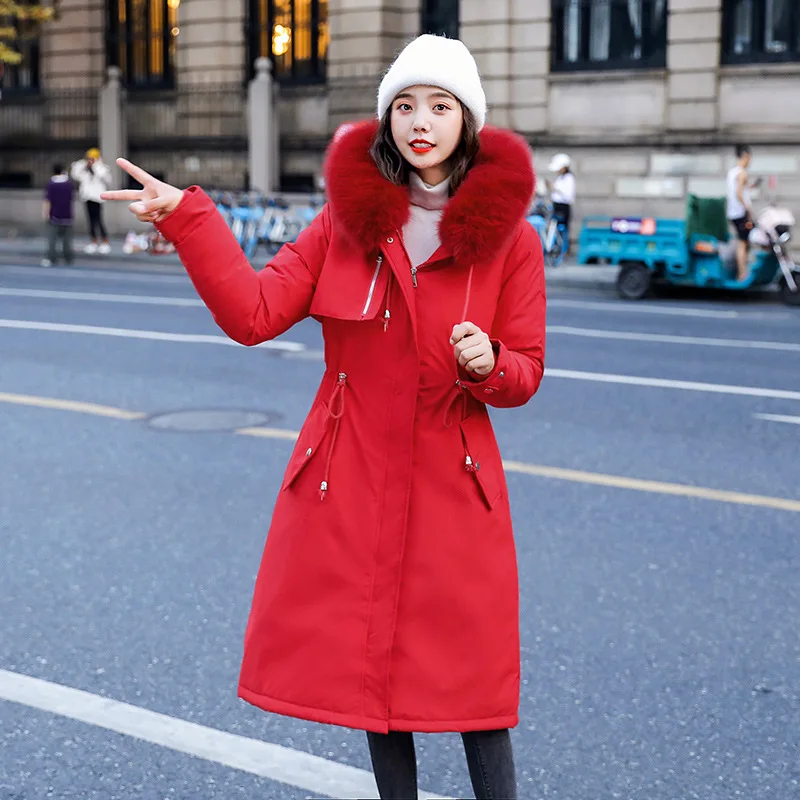 Женская парка с капюшоном Abrigos Mujer Invierno длинная приталенная зимняя куртка меховым