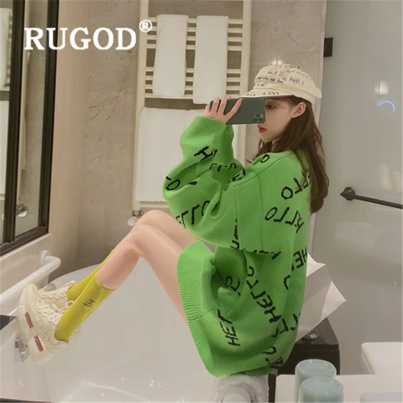 RUGOD New Korean Style Streetwear Loose Letter Pattern O-neck Sweaters Elegant Pullover Ladies Woman Winter Fashion 2019 | Женская
