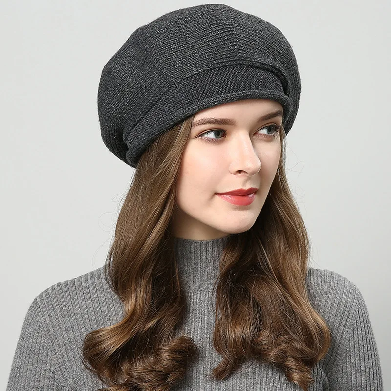 Cc bean женская зимняя шапка вязаный берет однотонная шерстяная невинная неистовый