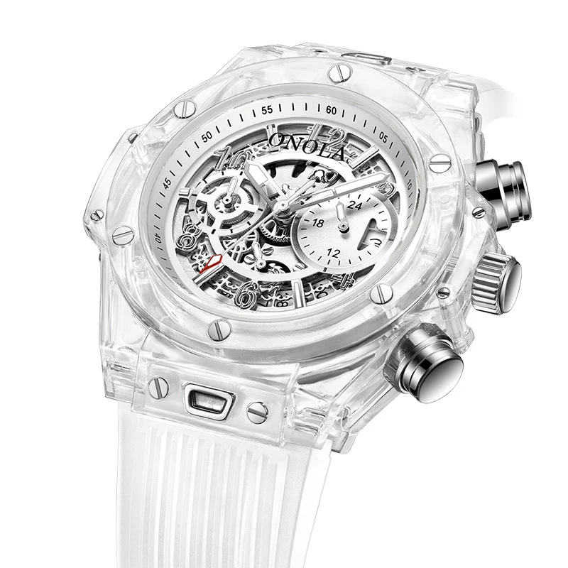 

2021 ONOLA TOP Brand Fashion casual Watch Men Women wristwatch clock Transparent Plastic case Sports unique Quartz mens Watches