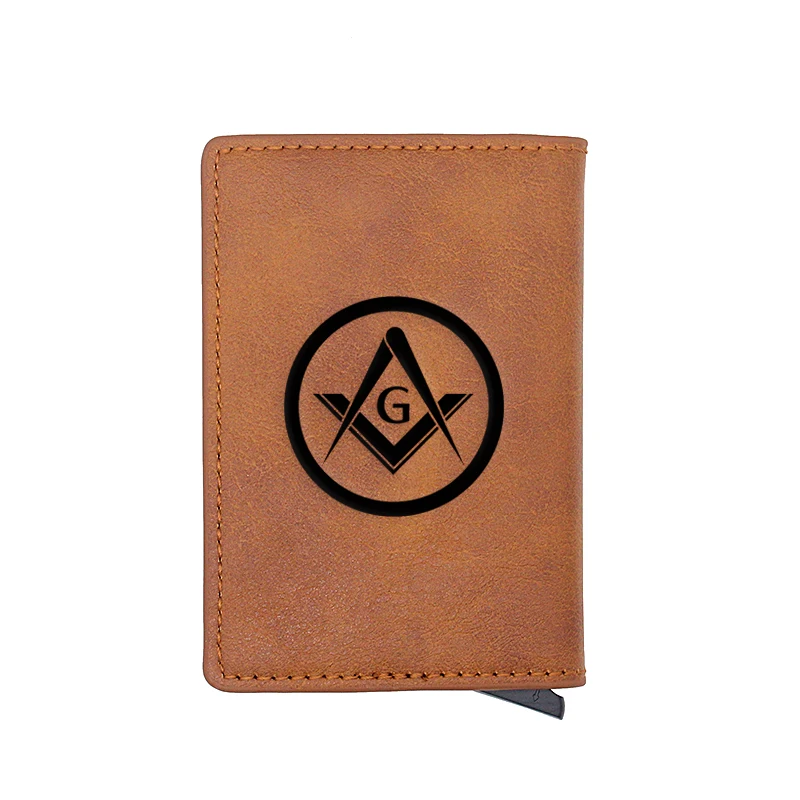 

Classic Vintage Freemasonry Symbols Card Holder Wallets Men Women Rfid Leather Short Purse Slim Mini Wallet Small Money Bag