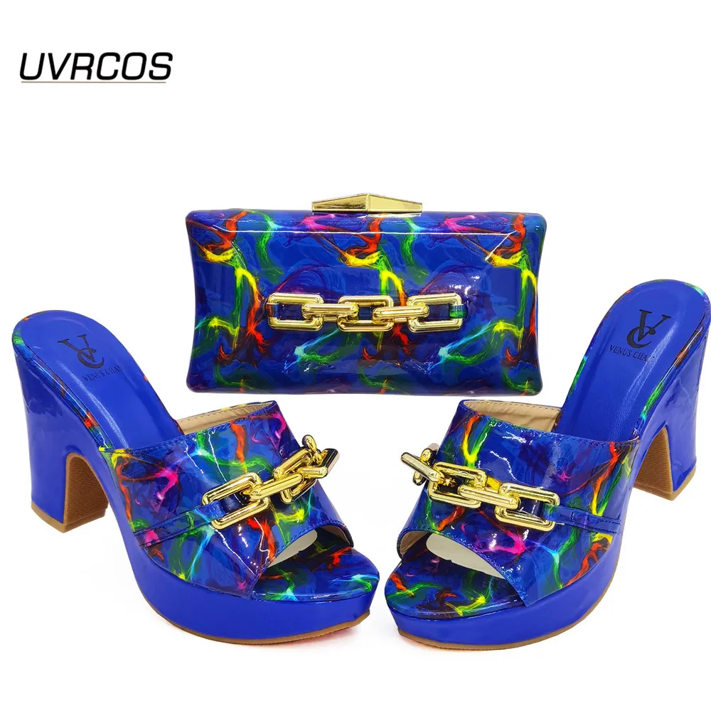 2021 High Quality Italian Design Lady Shoes Matching Bag in Royal Blue Color Nigerian Women Shoes and Bag Set For Party