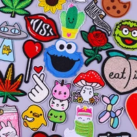 pulaqi cartoon cute sesame street patch elmo cookie anime iron on patches diy embroidered patches for kids clothes stripe badges