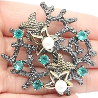 49x48mm neo gothic big starfish 25g created rhodolite garnet aquamarine smokey topaz white pearl black gold silver pendant