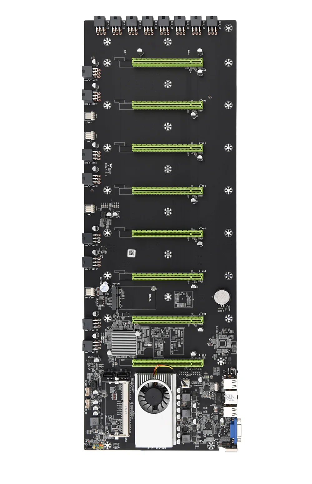 Материнская плата ETH для майнинга 8 GPU 55 мм (2 17 дюйма) расстояние с ЦП + 64 ГБ mSATA SDD Гб