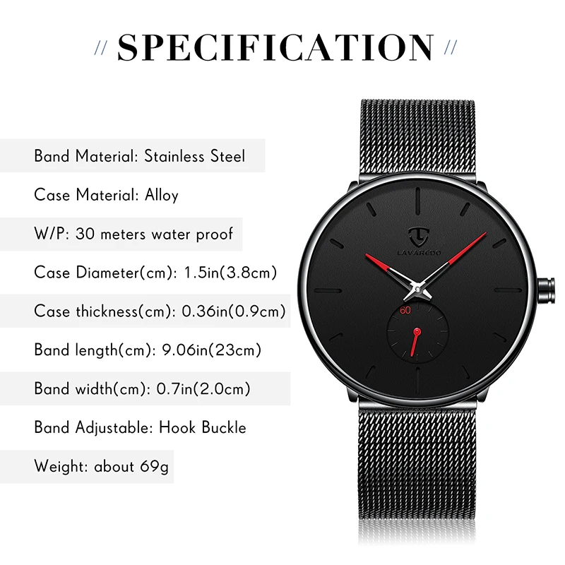 Часы Lavaredo мужские модные деловые водонепроницаемые спортивные кварцевые