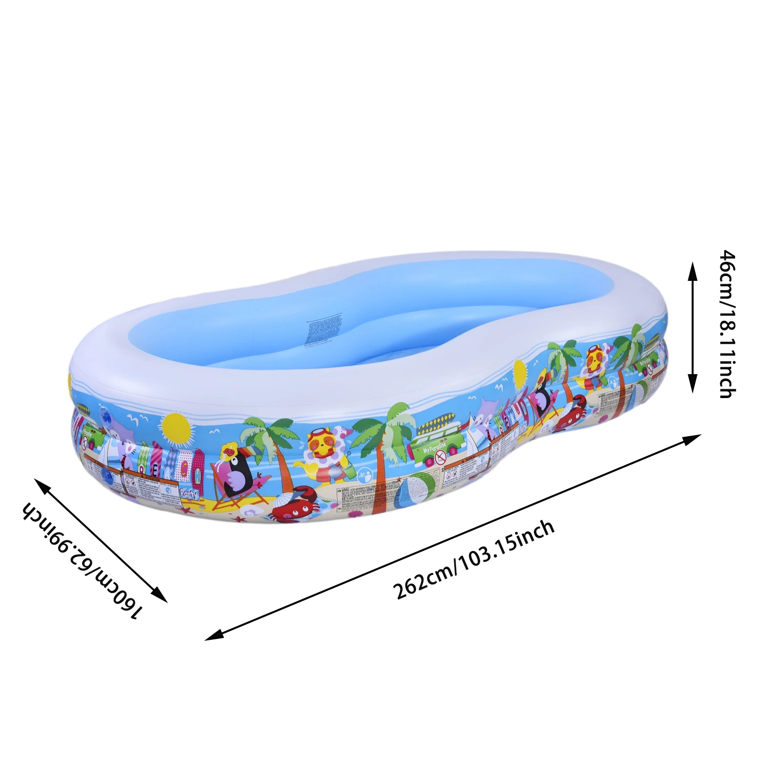 

262*160*46CM Inflatable Swimming Pool Unique Children Paddling Pool Water Storage Capacity Of 466 Liters