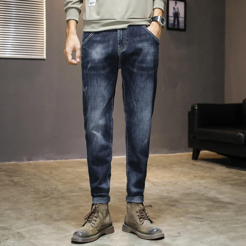 Мужские джинсы повседневные хлопковые джинсы Прямые хлопковые свободные рабочие длинные брюки джинсы синие черные брюки для 4 сезонов K01
